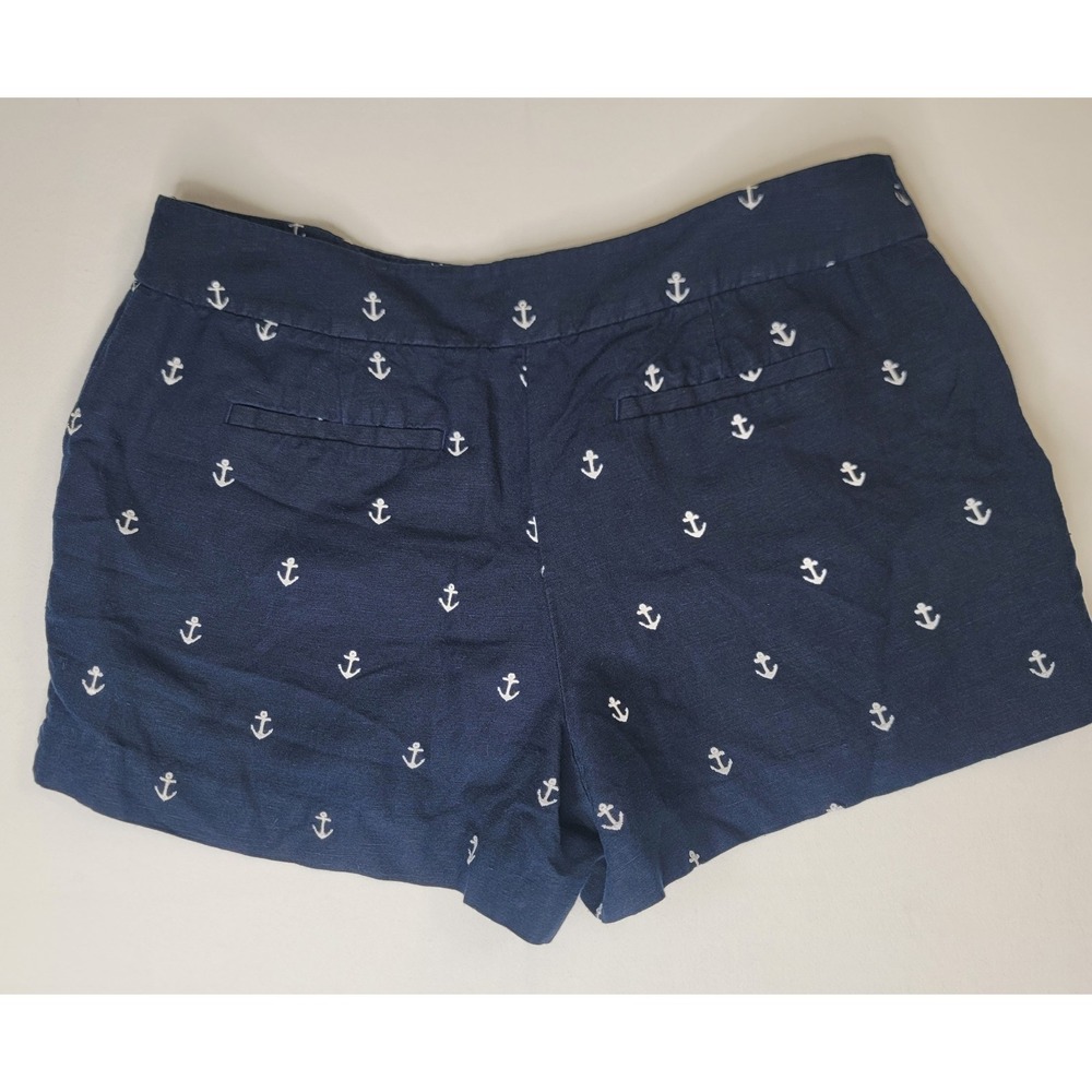 LOFT Anchor Print Shorts Womens Size 10 Navy Blue Linen Blend Nautical Coastal - Picture 4 of 9